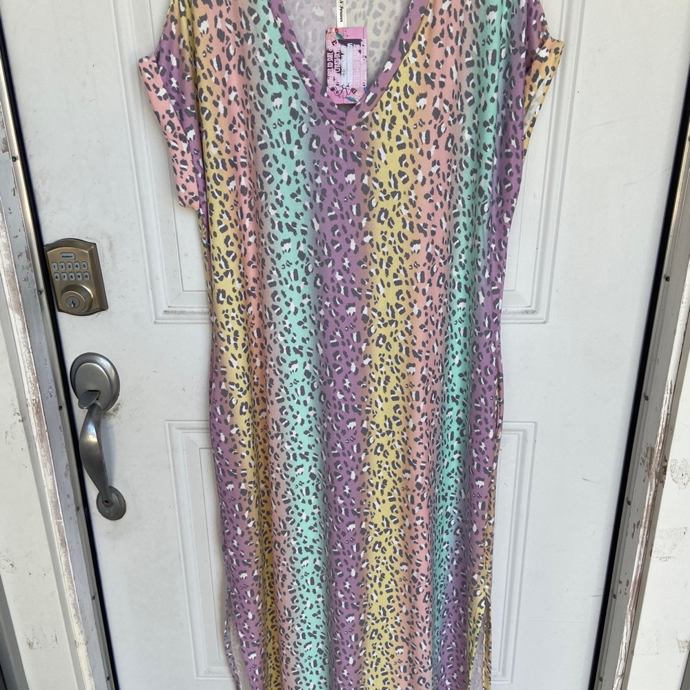 Long colorful leopard cheetah print maxi dress. NEW